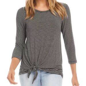 Karen Kane beachy nautical navy striped white shirt blouse with tie side soft M